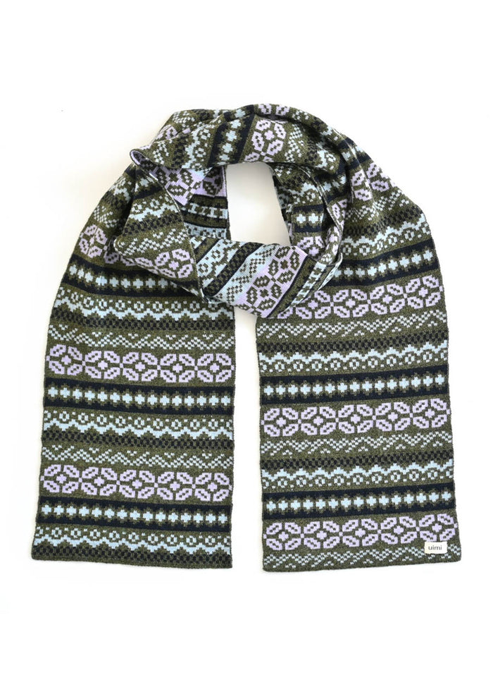 Uimi Dahlia Fair Isle Scarf in Moss