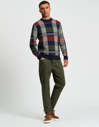 Jacquard Check Crew Jumper in Dark Navy