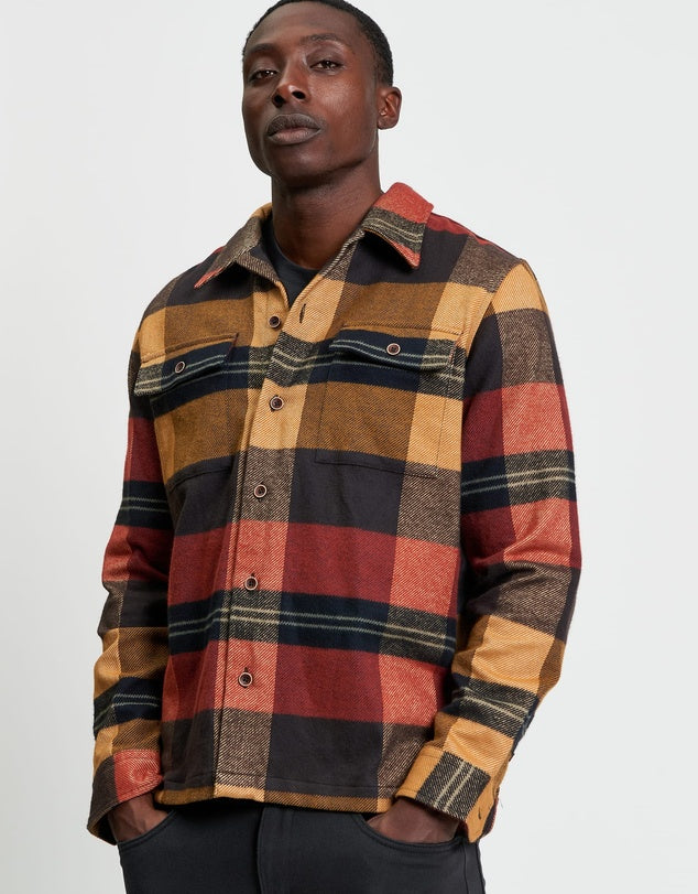 Heavy Brushed Check Overshirt in Burnt Orange