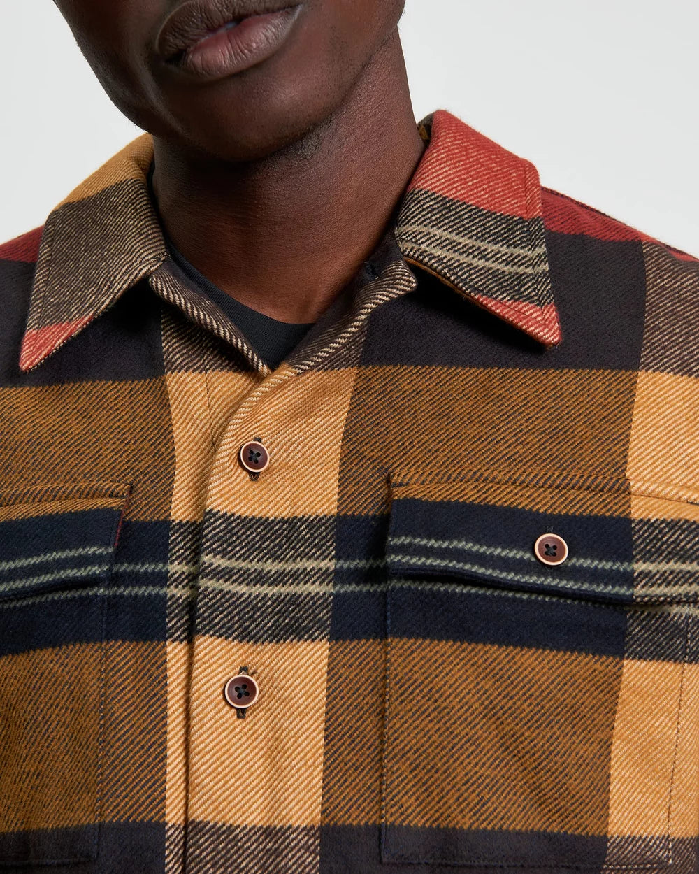 Heavy Brushed Check Overshirt in Burnt Orange