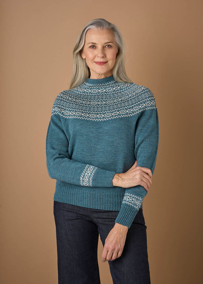 Uimi Ingrid Fair Isle Jumper - merino wool - duck egg