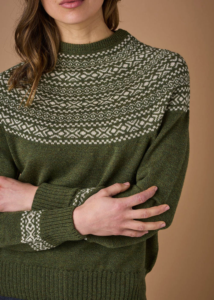 Uimi Ingrid Fair Isle Jumper - merino wool - Moss