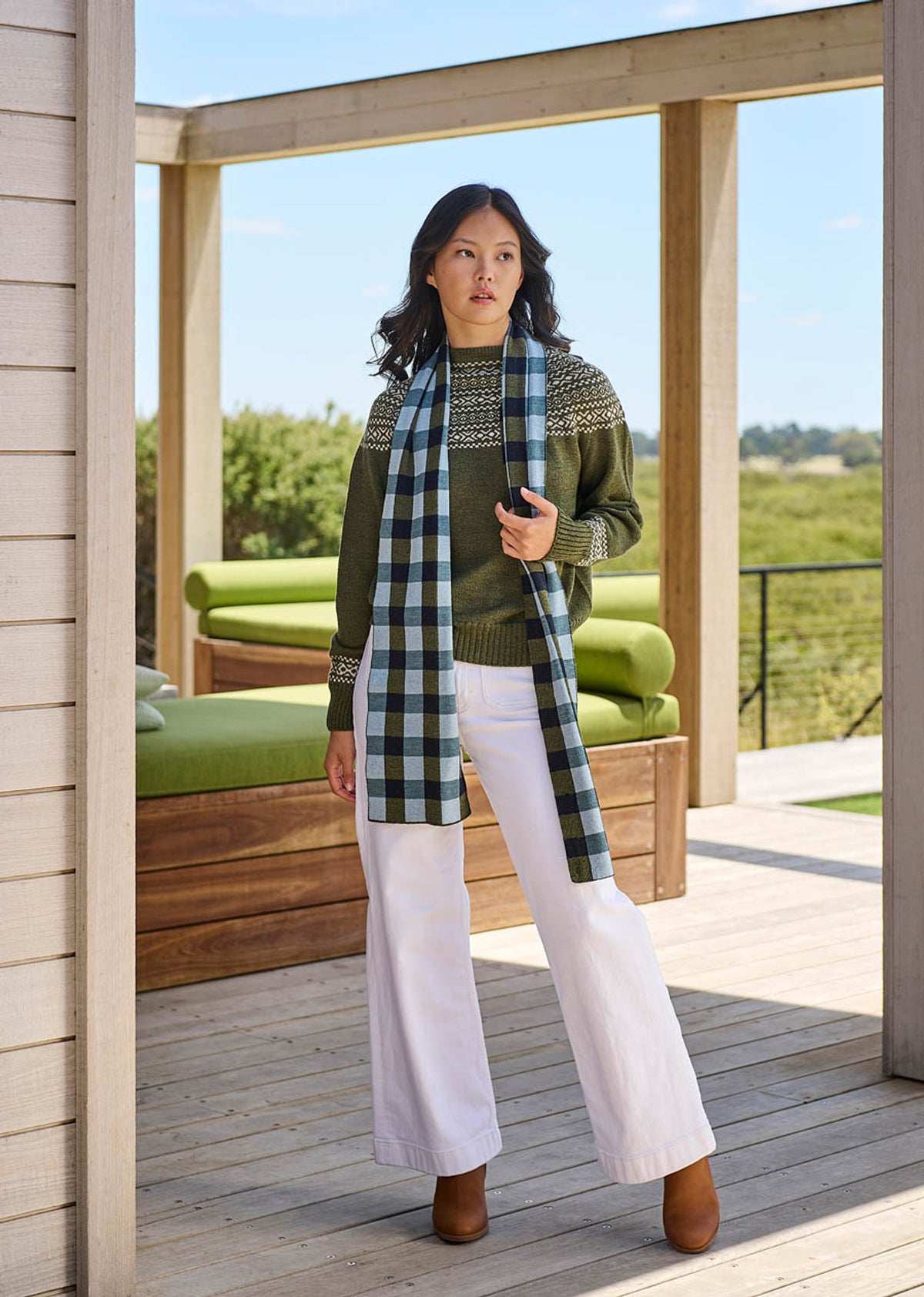 Uimi Ingrid Fair Isle Jumper - merino wool - Moss