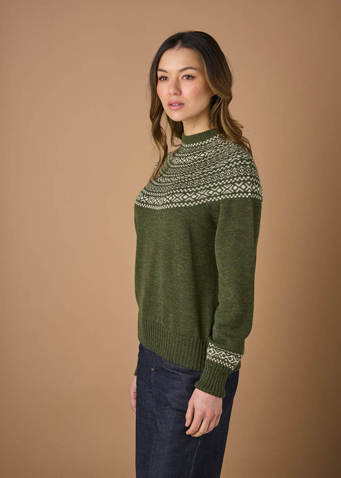 Uimi Ingrid Fair Isle Jumper - merino wool - Moss