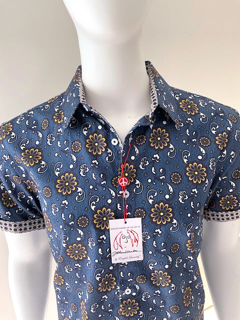 John Lennon Short Sleeve Blue Print Shirt 'Petersborough'