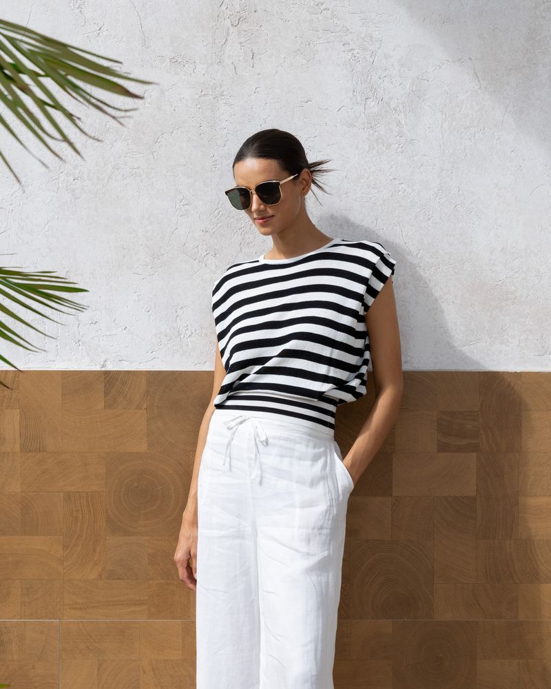 Teresa Top in Black and White Stripe