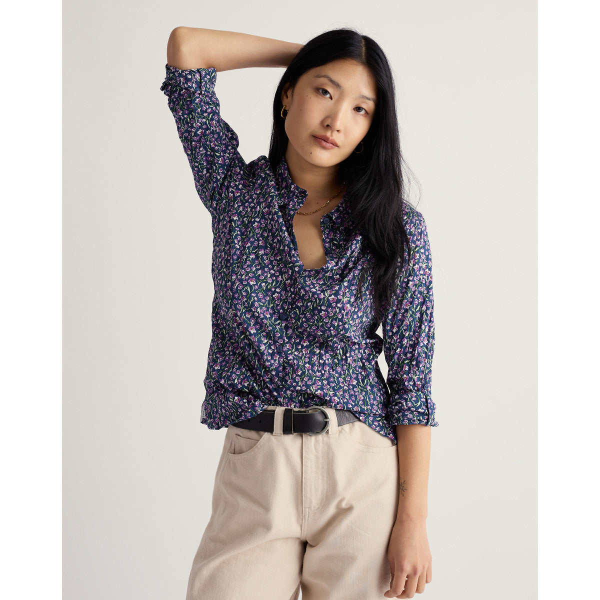 Seasalt Larissa Shirt in Flax Flower Bright Orchid