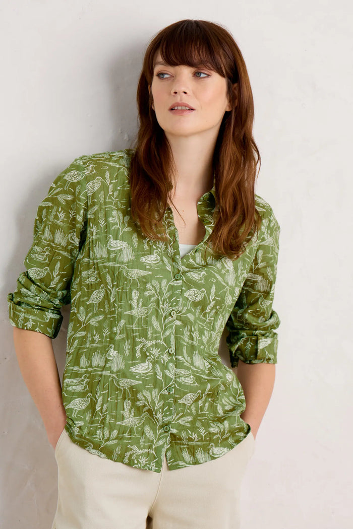 Seasalt Larissa Shirt Marshland Birds Dark Citron