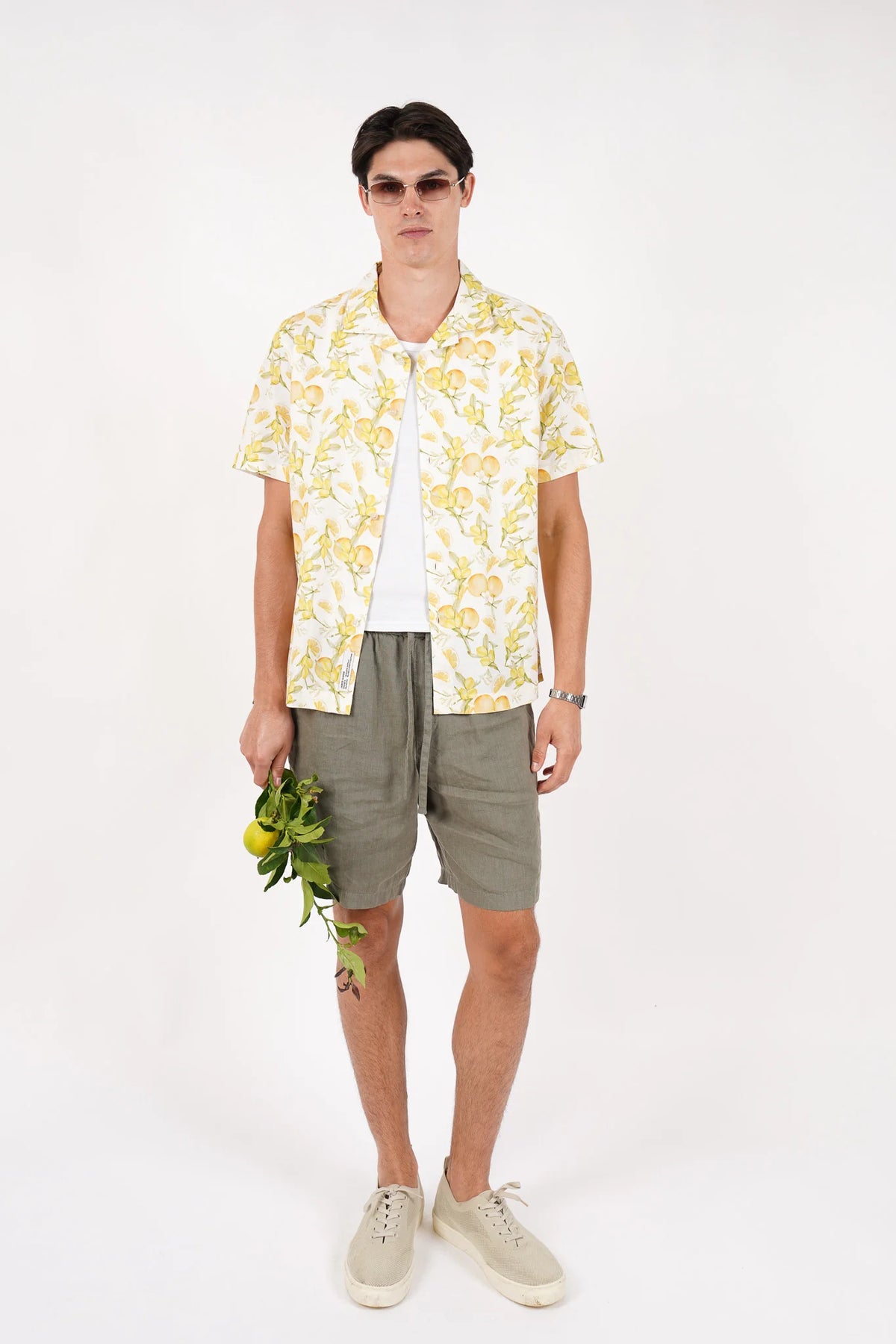 James Harper Lemon Print Linen Blend S/S Shirt JHS712