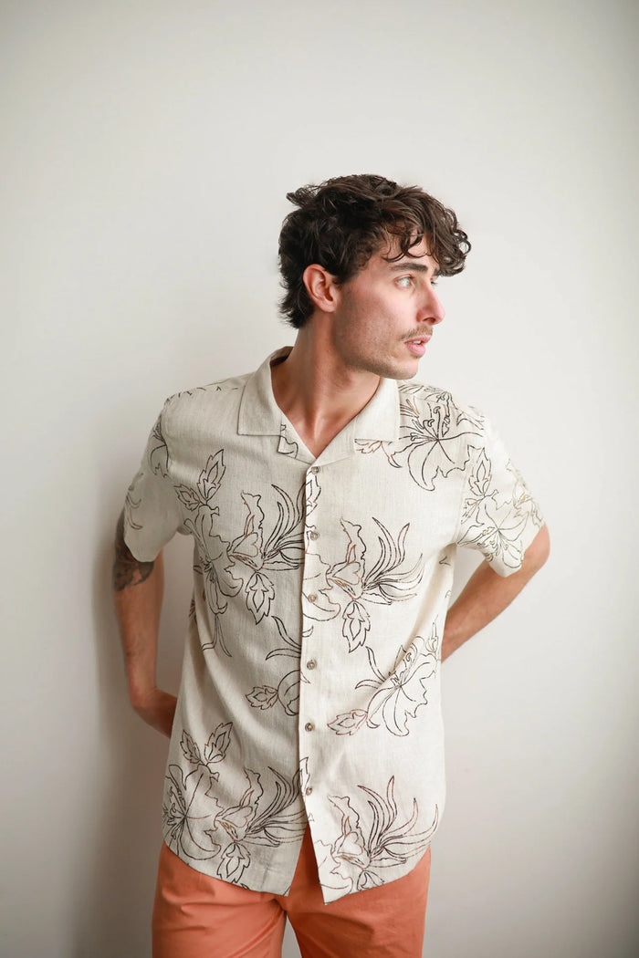 James Harper Short Sleeve Havana Cuban Collar in Mocha