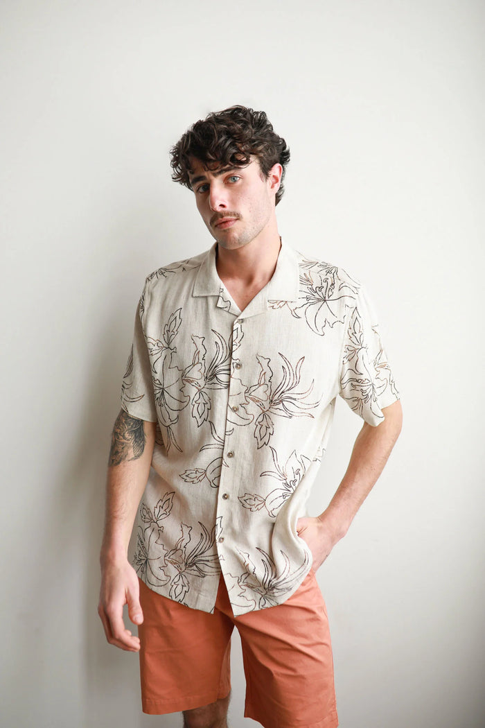 James Harper Short Sleeve Havana Cuban Collar in Mocha