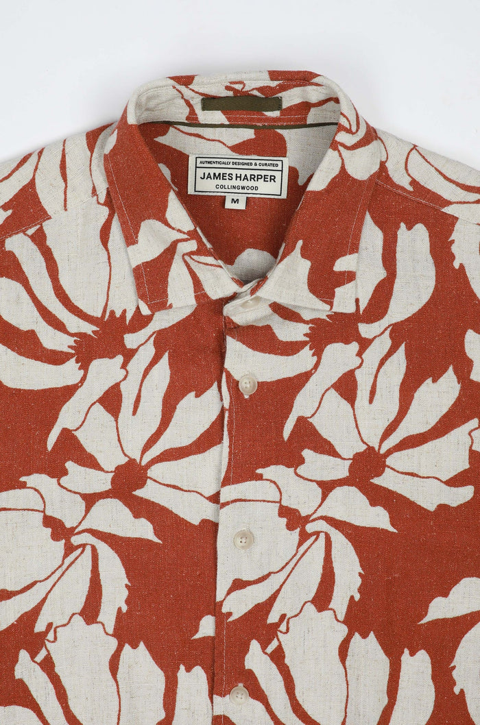 James Harper Short Sleeve Puerto Rico printed shirt in Paprika