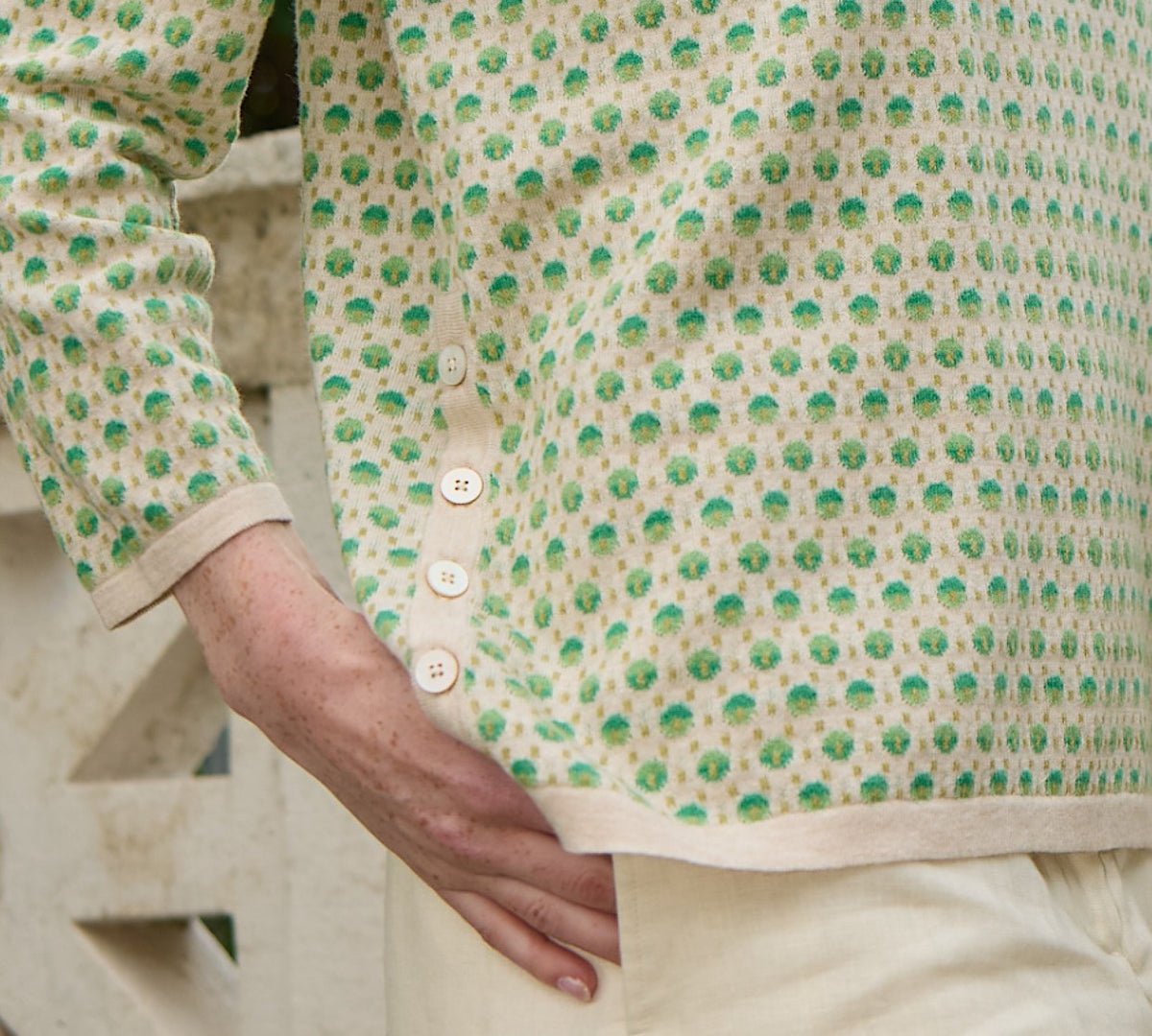 Poppie Eco Dashed Dot Crew in Leaf