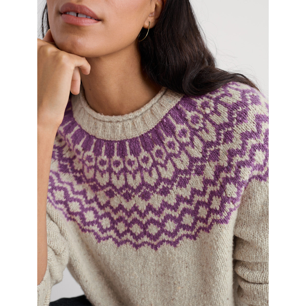 Port Kinnis Fair Isle Jumper in Aran Spring Heather