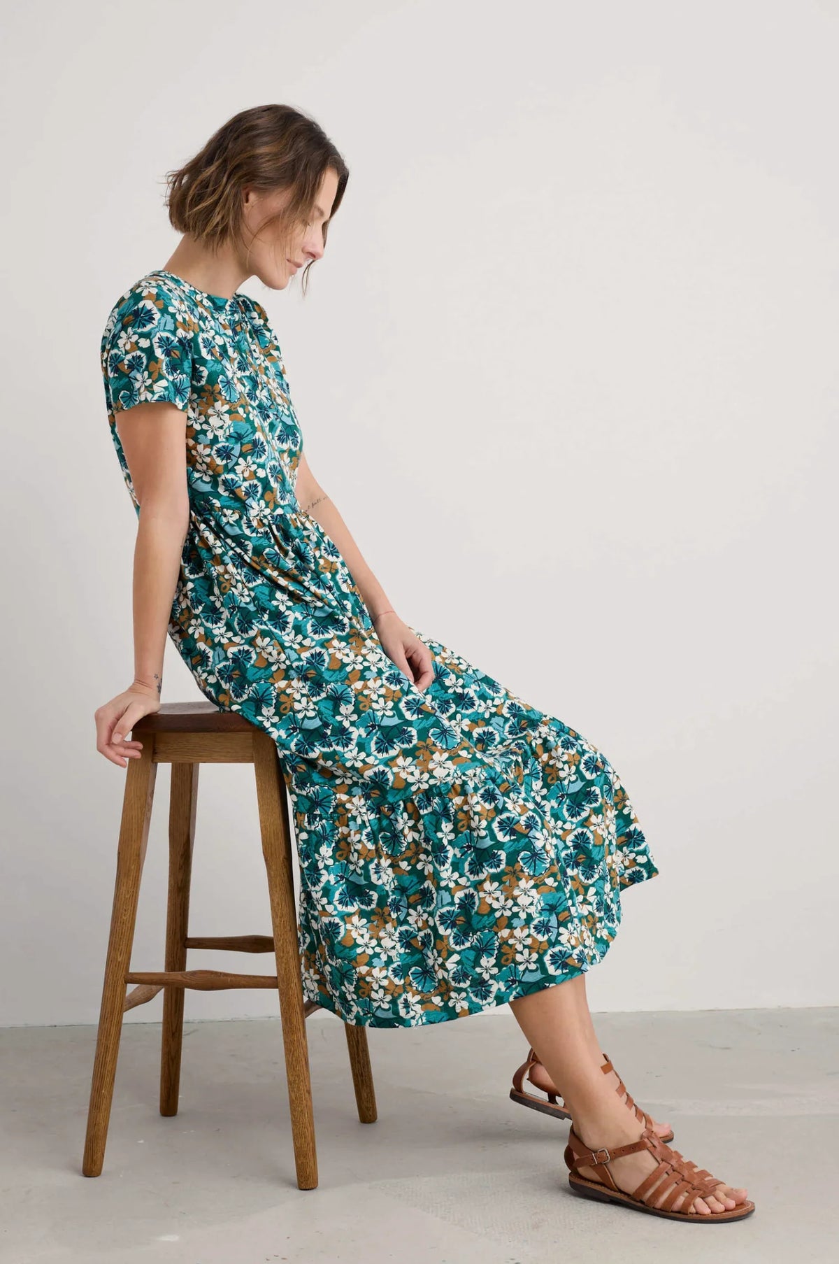 Rainette Dress - Spring Geraniums Pine Shoots