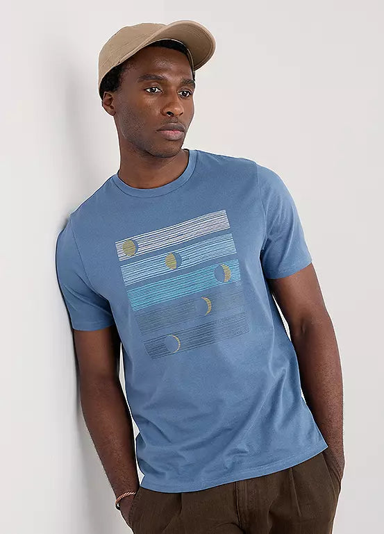 Seasalt Mens Midwatch T-Shirt Moon Phases Vintage Indigo