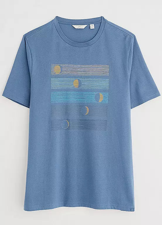 Seasalt Mens Midwatch T-Shirt Moon Phases Vintage Indigo