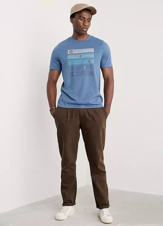 Seasalt Mens Midwatch T-Shirt Moon Phases Vintage Indigo