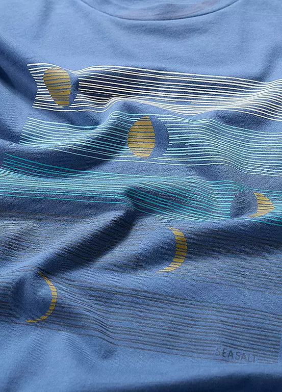 Seasalt Mens Midwatch T-Shirt Moon Phases Vintage Indigo