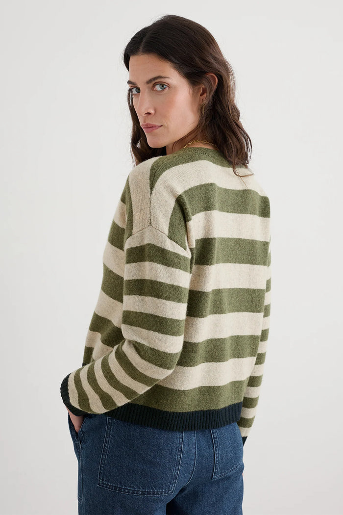 Seasalt Pinwell Striped Cardigan in Bright Shape Light Olive Mix