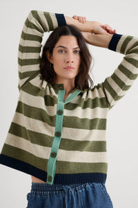 Seasalt Pinwell Striped Cardigan in Bright Shape Light Olive Mix