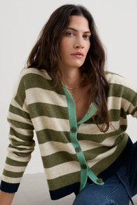 Seasalt Pinwell Striped Cardigan in Bright Shape Light Olive Mix