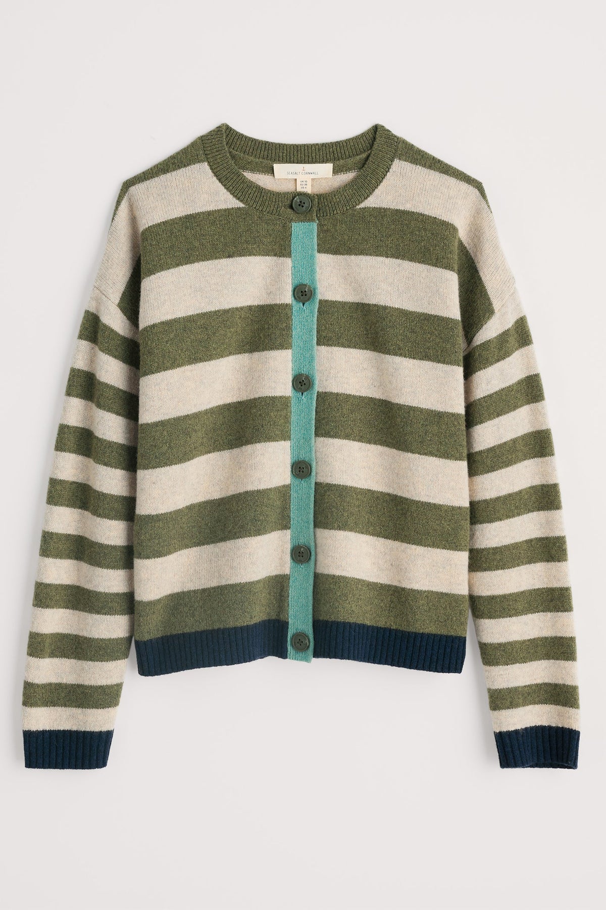 Seasalt Pinwell Striped Cardigan in Bright Shape Light Olive Mix