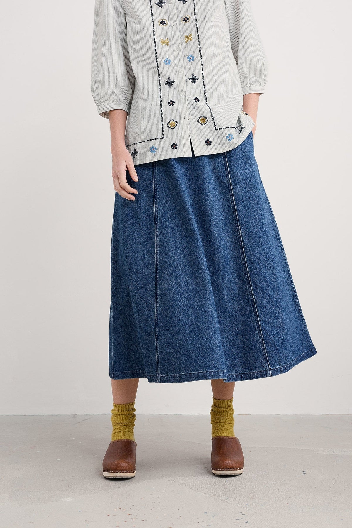Seasalt Restharrow Skirt in Mid Wash Denim