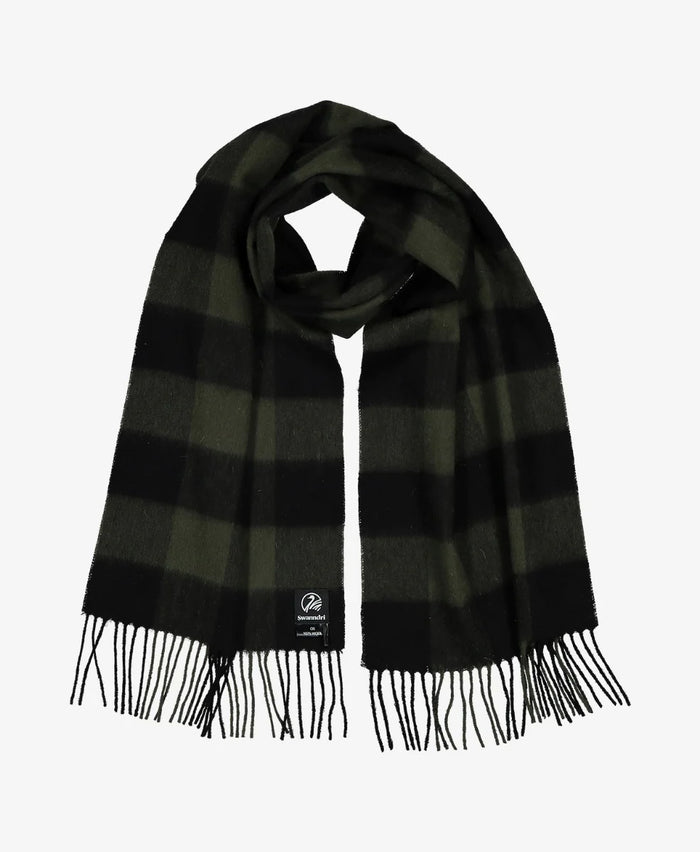 The Unisex Wool Scarfie in Olive Black Check