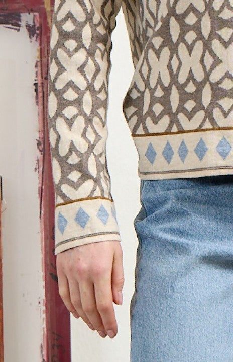 Tide Eco Jacquard Cardigan in Light Oat
