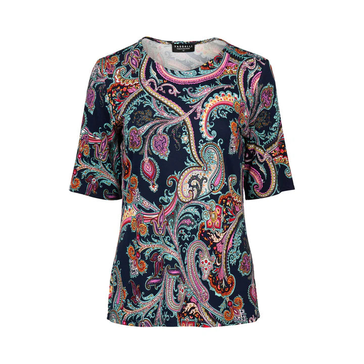 Vassalli 4329 Round Neck Knit Top in Persia
