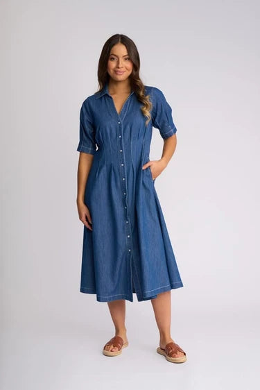Addie Denim Dress in Ocean,
