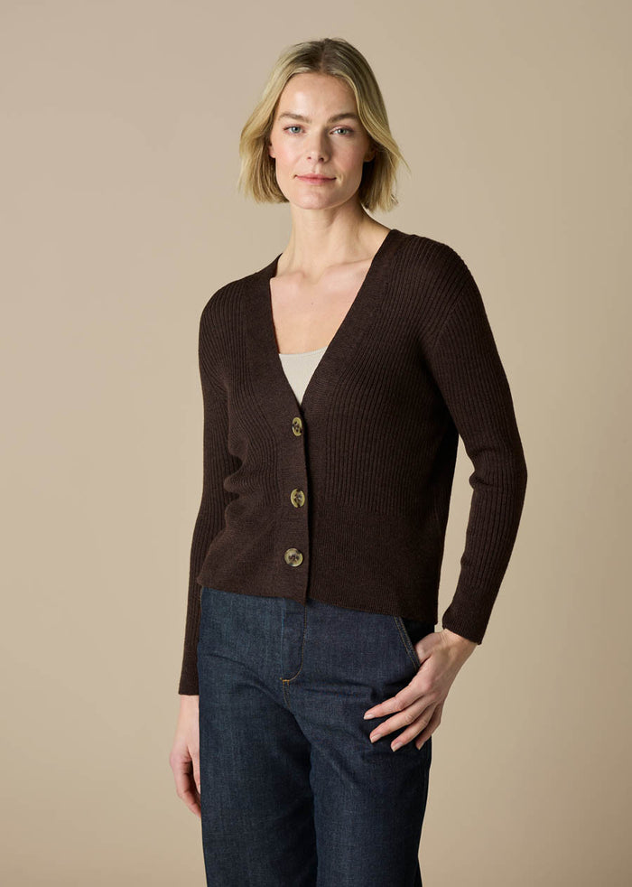 Uimi Wednesday Crop V Neck Cardigan in Chocolate