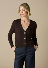 Uimi Wednesday Crop V Neck Cardigan in Chocolate