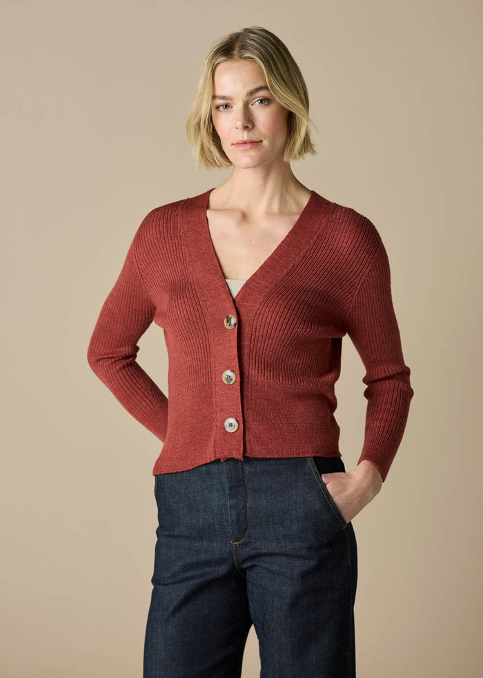 Uimi Wednesday Crop V Neck Cardigan in Papaya