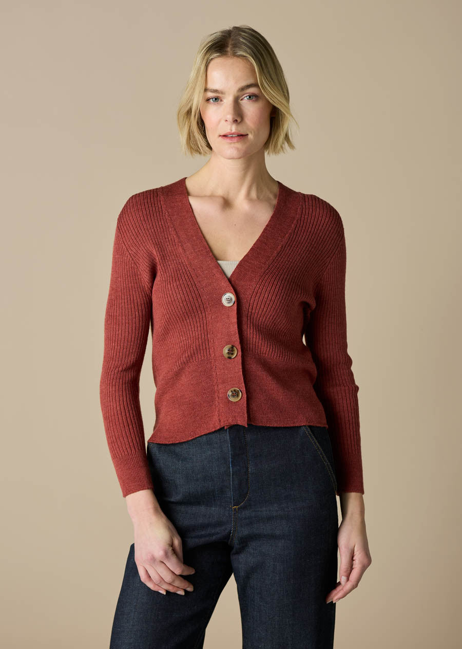 Uimi Wednesday Crop V Neck Cardigan in Papaya