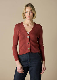 Uimi Wednesday Crop V Neck Cardigan in Papaya
