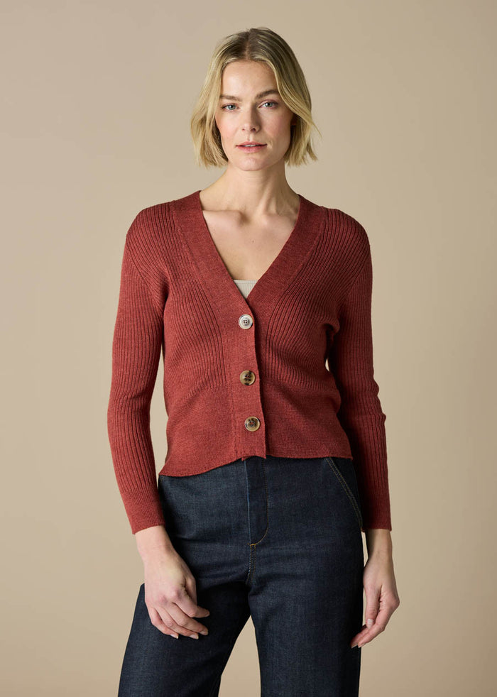 Uimi Wednesday Crop V Neck Cardigan in Papaya