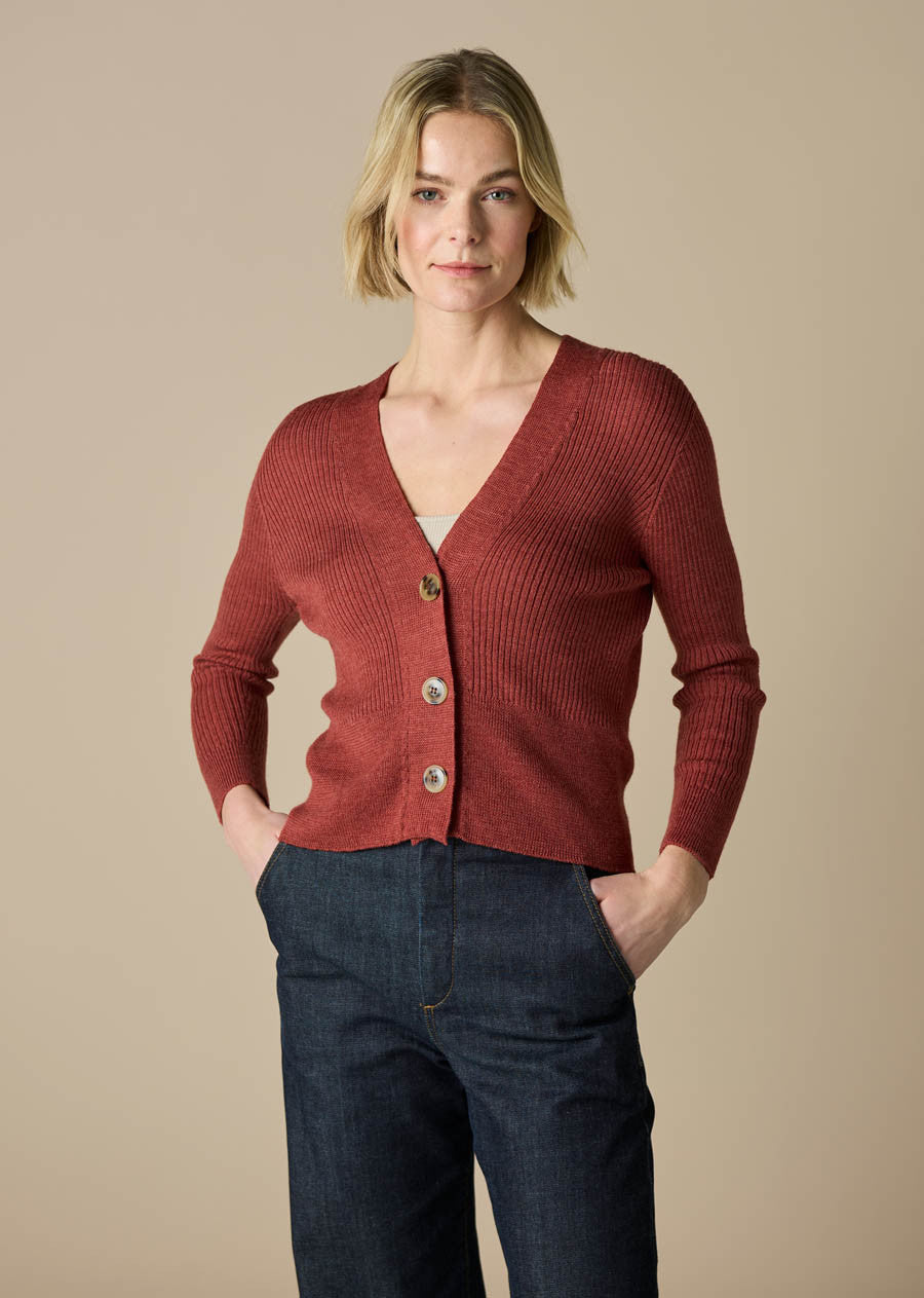 Uimi Wednesday Crop V Neck Cardigan in Papaya