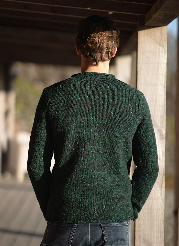 Fisherman out of Ireland Roll Edge Jumper in Bottle Green