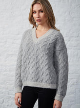 Load image into Gallery viewer, Ladies Fisherman Plait Cable V-Neck Jumper &#39;Cloud&#39;
