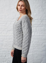 Load image into Gallery viewer, Ladies Fisherman Plait Cable V-Neck Jumper &#39;Cloud&#39;
