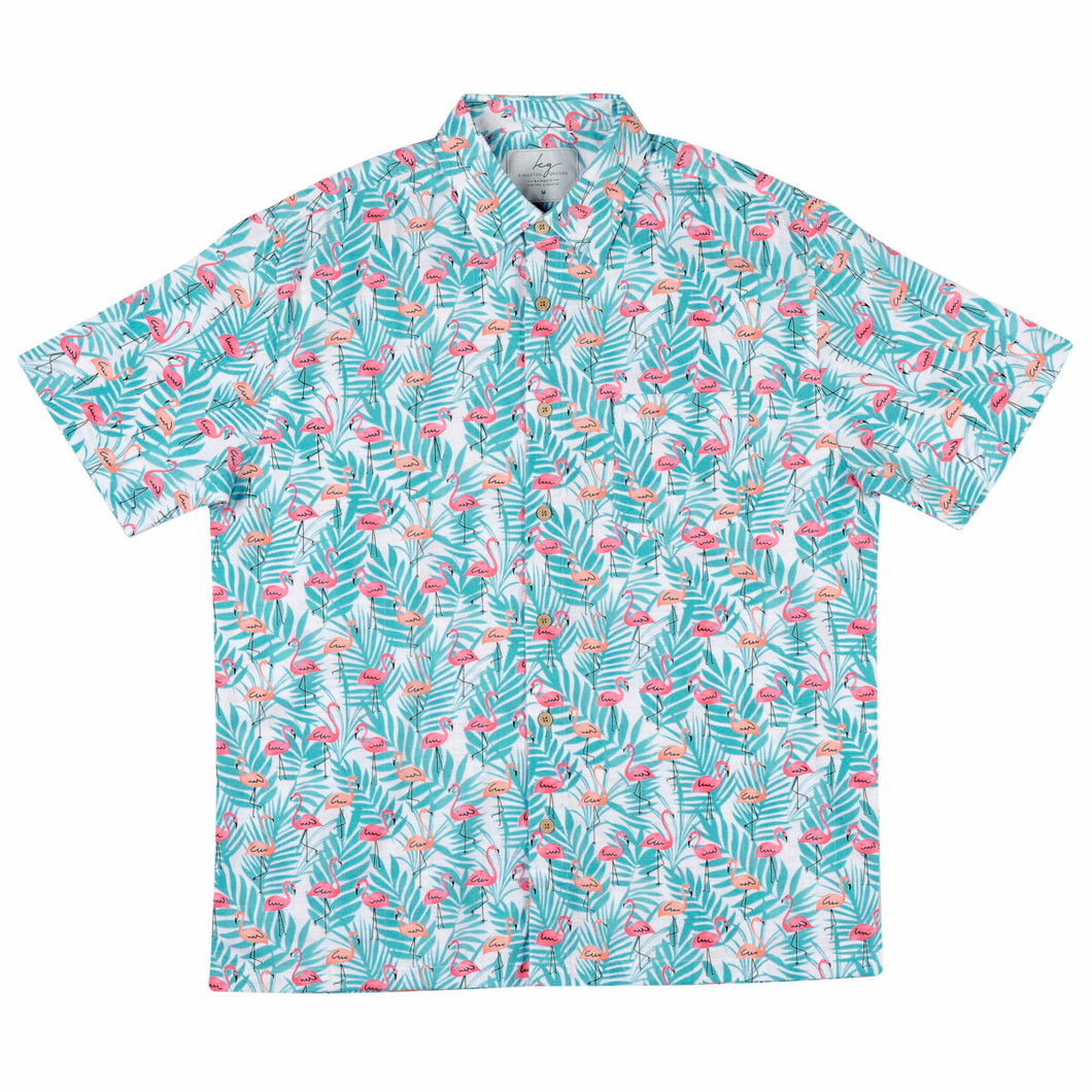 Men's Bamboo Short Sleeve Shirt 'Flamingos'
