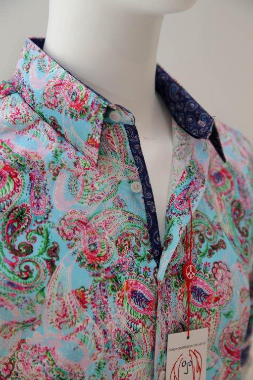 John Lennon Aqua Paisley Print Long Sleeve Shirt 'Baker'