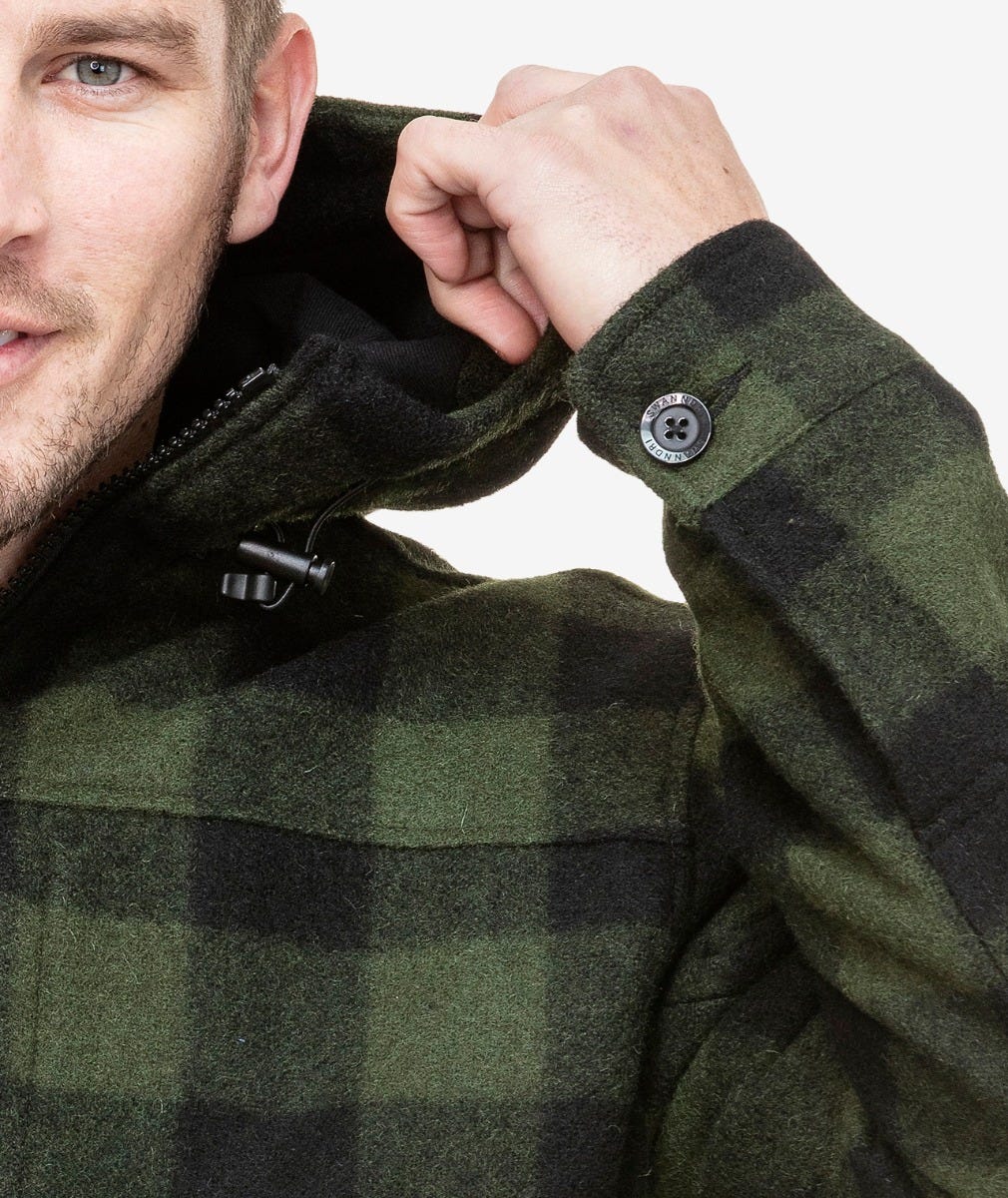 Swanndri Hudson Wool Hoody in Olive/Black Check