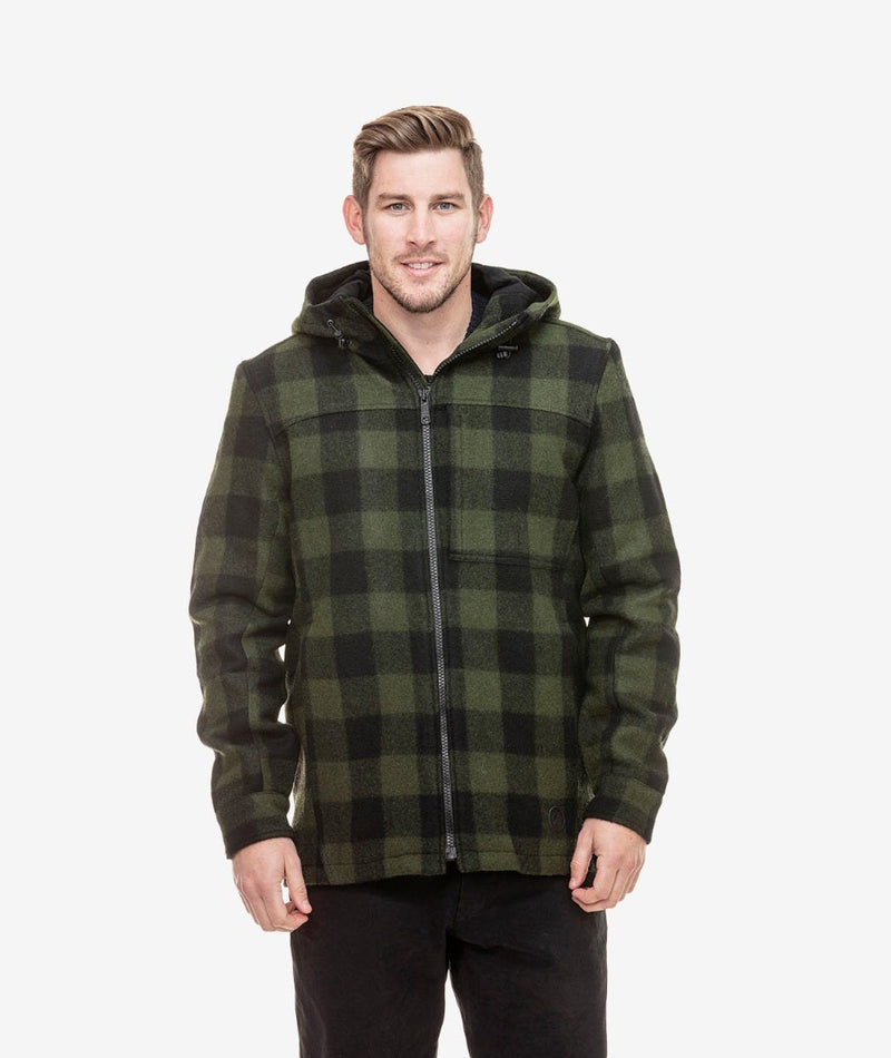 Swanndri Hudson Wool Hoody in Olive/Black Check