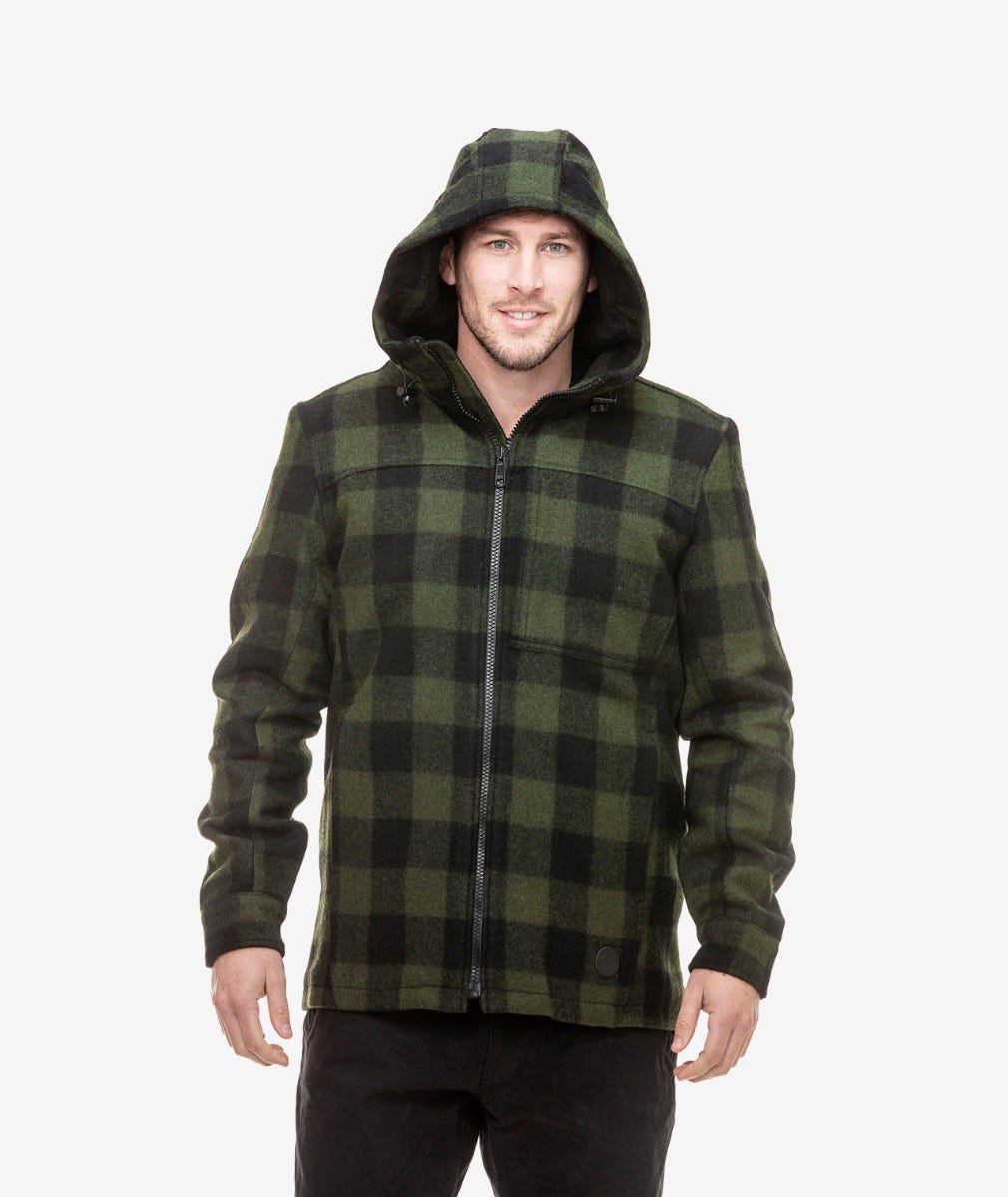 Swanndri Hudson Wool Hoody in Olive/Black Check