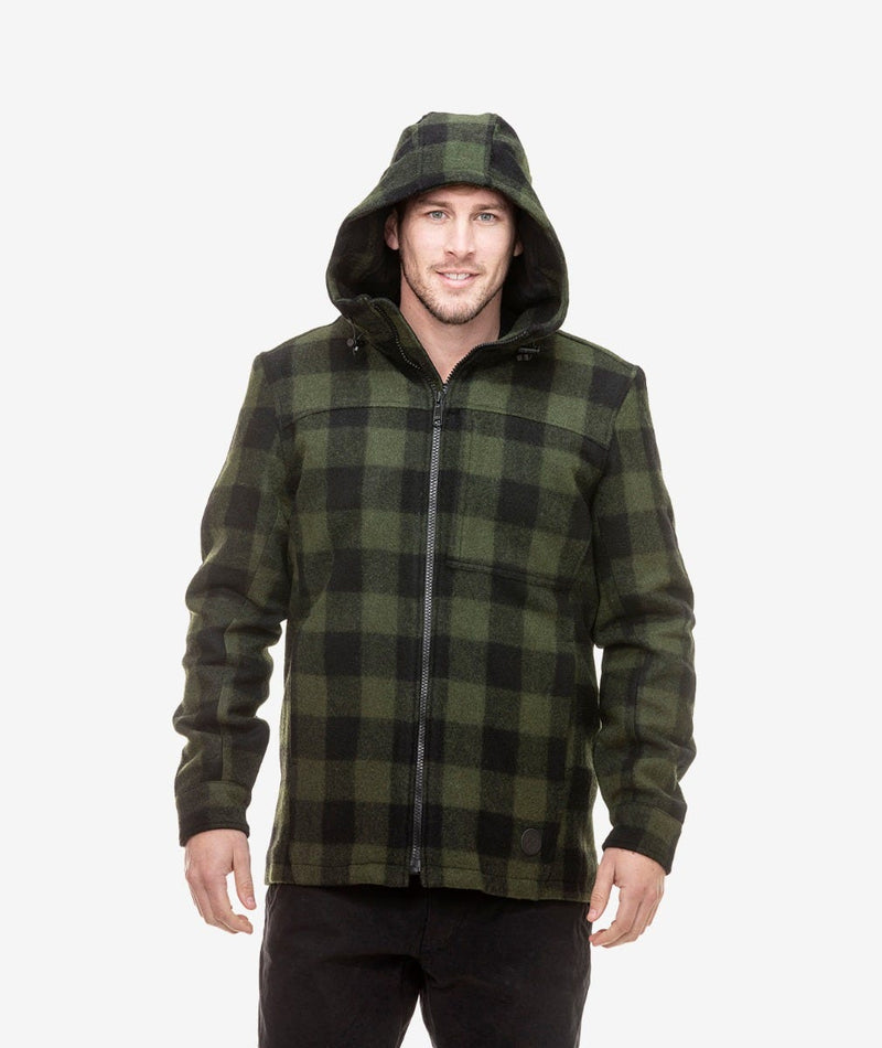Swanndri Hudson Wool Hoody in Olive/Black Check