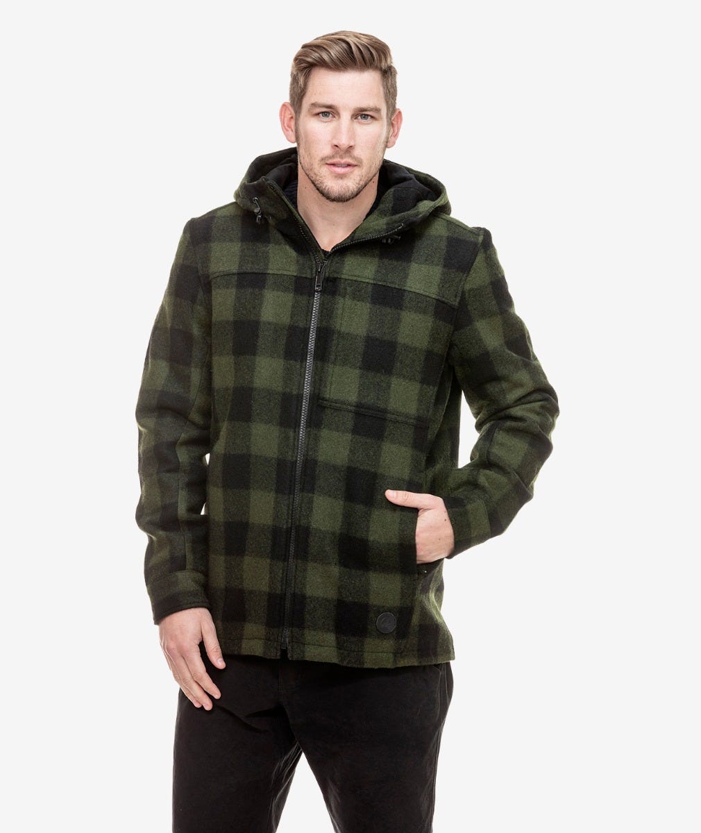 Swanndri Hudson Wool Hoody in Olive/Black Check